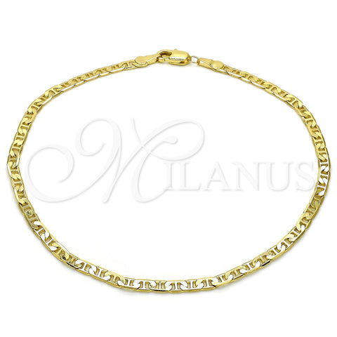Oro Laminado Basic Anklet, Gold Filled Style Mariner and Mariner Design, Polished, Golden Finish, 5.222.026.10 (0.80 Gauge, 03 MM Thickness, 10 Inches Length)