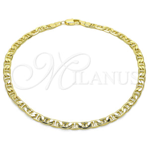 Oro Laminado Basic Anklet, Gold Filled Style Mariner and Mariner Design, Polished, Golden Finish, 5.222.025.10 (100 Gauge, 04 MM Thickness, 10 Inches Length)