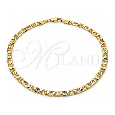 Oro Laminado Basic Anklet, Gold Filled Style Mariner and Mariner Design, Polished, Golden Finish, 5.222.025.10 (100 Gauge, 04 MM Thickness, 10 Inches Length)