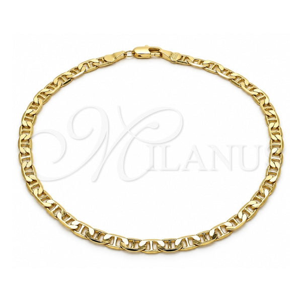 Oro Laminado Basic Anklet, Gold Filled Style Mariner and Mariner Design, Polished, Golden Finish, 5.222.025.10 (100 Gauge, 04 MM Thickness, 10 Inches Length)