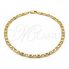 Oro Laminado Basic Anklet, Gold Filled Style Mariner and Mariner Design, Polished, Golden Finish, 5.222.025.10 (100 Gauge, 04 MM Thickness, 10 Inches Length)