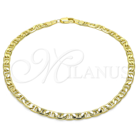 Oro Laminado Basic Anklet, Gold Filled Style Mariner and Mariner Design, Polished, Golden Finish, 5.222.025.10 (100 Gauge, 04 MM Thickness, 10 Inches Length)