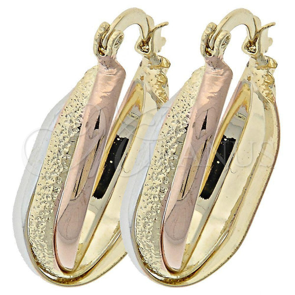 Oro Laminado Medium Hoop, Gold Filled Style Twist Design, Matte Finish, Tricolor, 5.155.033