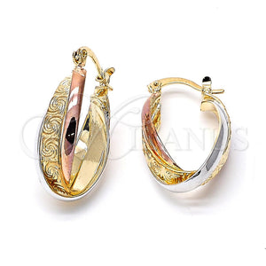 Oro Laminado Medium Hoop, Gold Filled Style Twist and Spiral Design, Diamond Cutting Finish, Tricolor, 5.156.001