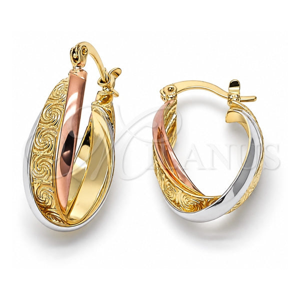 Oro Laminado Medium Hoop, Gold Filled Style Twist and Spiral Design, Diamond Cutting Finish, Tricolor, 5.156.001 for wholesale, main product view