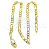 Oro Laminado Basic Anklet, Gold Filled Style Figaro Design, Polished, Golden Finish, 5.222.017.10 (0.80 Gauge, 03 MM Thickness, 10 Inches Length)