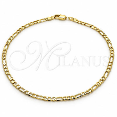 Oro Laminado Basic Anklet, Gold Filled Style Figaro Design, Polished, Golden Finish, 5.222.017.10 (0.80 Gauge, 03 MM Thickness, 10 Inches Length)