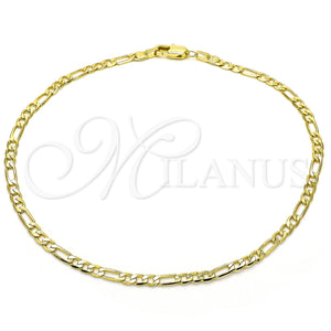 Oro Laminado Basic Anklet, Gold Filled Style Figaro Design, Polished, Golden Finish, 5.222.017.10 (0.80 Gauge, 03 MM Thickness, 10 Inches Length)