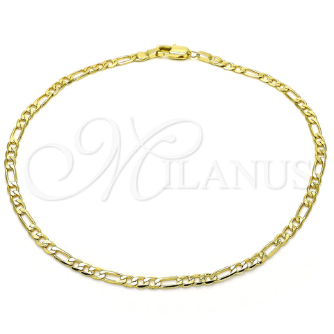 Oro Laminado Basic Anklet, Gold Filled Style Figaro Design, Polished, Golden Finish, 5.222.017.10 (0.80 Gauge, 03 MM Thickness, 10 Inches Length)