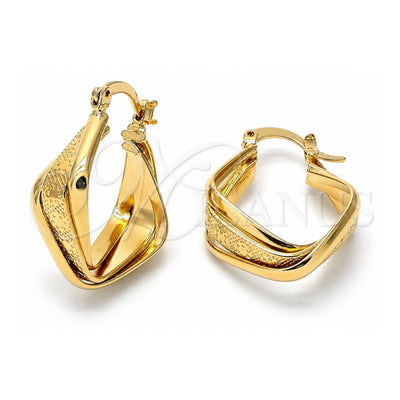 Oro Laminado Small Hoop, Gold Filled Style Twist and Flower Design, Diamond Cutting Finish, Golden Finish, 5.156.003