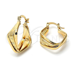 Oro Laminado Small Hoop, Gold Filled Style Twist and Flower Design, Diamond Cutting Finish, Golden Finish, 5.156.003