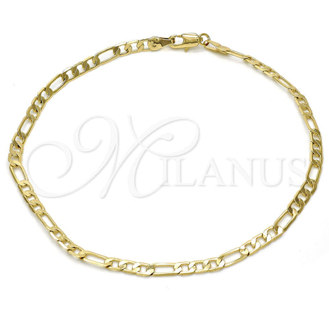 Oro Laminado Basic Anklet, Gold Filled Style Figaro Design, Polished, Golden Finish, 5.222.016.10 (100 Gauge, 04 MM Thickness, 10 Inches Length)