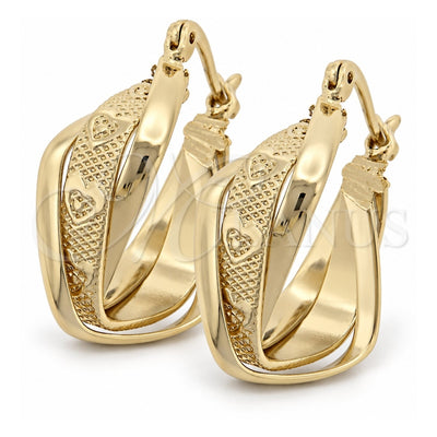 Oro Laminado Small Hoop, Gold Filled Style Heart Design, Diamond Cutting Finish, Golden Finish, 5.156.010
