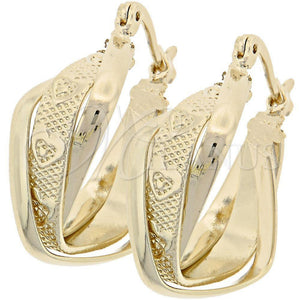 Oro Laminado Small Hoop, Gold Filled Style Heart Design, Diamond Cutting Finish, Golden Finish, 5.156.010