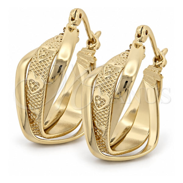 Oro Laminado Small Hoop, Gold Filled Style Heart Design, Diamond Cutting Finish, Golden Finish, 5.156.010