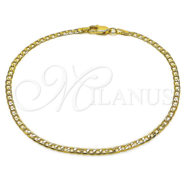 Oro Laminado Basic Anklet, Gold Filled Style Curb Design, Polished, Golden Finish, 5.222.007.10 (0.80 Gauge, 03 MM Thickness, 10 Inches Length)
