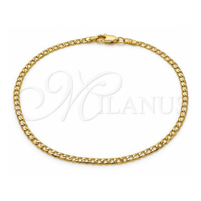 Oro Laminado Basic Anklet, Gold Filled Style Curb Design, Polished, Golden Finish, 5.222.007.10 (0.80 Gauge, 03 MM Thickness, 10 Inches Length)