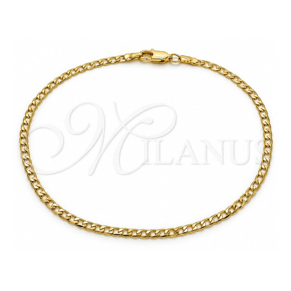 Oro Laminado Basic Anklet, Gold Filled Style Curb Design, Polished, Golden Finish, 5.222.007.10 (0.80 Gauge, 03 MM Thickness, 10 Inches Length)