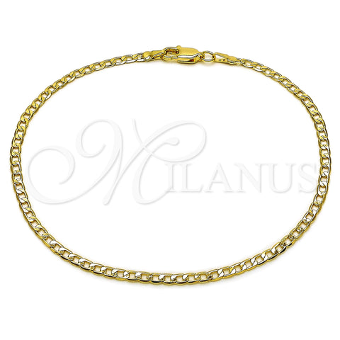 Oro Laminado Basic Anklet, Gold Filled Style Curb Design, Polished, Golden Finish, 5.222.007.10 (0.80 Gauge, 03 MM Thickness, 10 Inches Length)