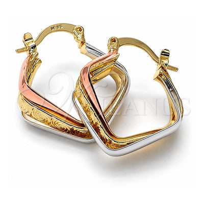 Oro Laminado Small Hoop, Gold Filled Style Spiral Design, Diamond Cutting Finish, Tricolor, 5.156.015