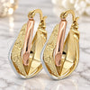Oro Laminado Small Hoop, Gold Filled Style Heart and Buffalo Design, Diamond Cutting Finish, Tricolor, 5.156.019