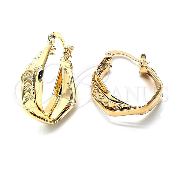 Oro Laminado Small Hoop, Gold Filled Style Twist Design, Polished, Golden Finish, 5.156.020