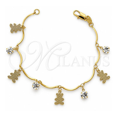 Oro Laminado Charm Bracelet, Gold Filled Style Teddy Bear Design, with White Cubic Zirconia, Diamond Cutting Finish, Golden Finish, 5.030.011.07 (03 MM Thickness, 7 Inches Length)
