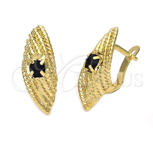 Oro Laminado Leverback Earring, Gold Filled Style Twist Design, with Black Cubic Zirconia, Diamond Cutting Finish, Golden Finish, 5.127.039.1