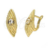 Oro Laminado Leverback Earring, Gold Filled Style Twist Design, with White Cubic Zirconia, Diamond Cutting Finish, Golden Finish, 5.127.039.2