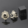 Oro Laminado Leverback Earring, Gold Filled Style Flower Design, with Black Cubic Zirconia, Diamond Cutting Finish, Golden Finish, 5.127.051.1