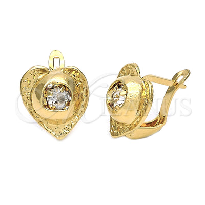 Oro Laminado Leverback Earring, Gold Filled Style Heart Design, with White Cubic Zirconia, Diamond Cutting for wholesale, main product view