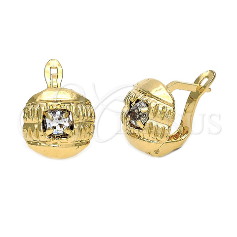 Oro Laminado Leverback Earring, Gold Filled Style with White Cubic Zirconia, Diamond Cutting Finish, Golden Finish, 5.127.046.2