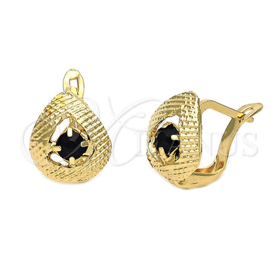 Oro Laminado Leverback Earring, Gold Filled Style Teardrop Design, with Black Cubic Zirconia, Diamond Cutting for wholesale, main product view
