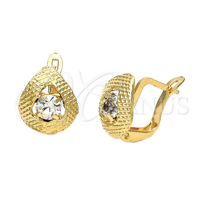 Oro Laminado Leverback Earring, Gold Filled Style Teardrop Design, with White Cubic Zirconia, Diamond Cutting for wholesale, main product view