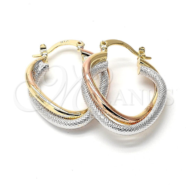 Oro Laminado Medium Hoop, Gold Filled Style Twist Design, Diamond Cutting Finish, Tricolor, 5.158.043