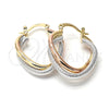 Oro Laminado Medium Hoop, Gold Filled Style Twist Design, Diamond Cutting Finish, Tricolor, 5.158.043