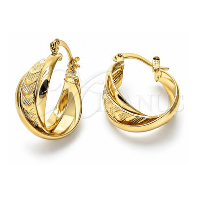 Oro Laminado Small Hoop, Gold Filled Style Twist Design, Diamond Cutting Finish, Golden Finish, 5.159.003