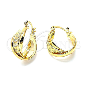 Oro Laminado Small Hoop, Gold Filled Style Twist Design, Diamond Cutting Finish, Golden Finish, 5.159.003