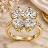 Oro Laminado Multi Stone Ring, Gold Filled Style Four-leaf Clover and Heart Design, with White Cubic Zirconia, Polished, Golden Finish, 5.169.010.07 (Size 7)