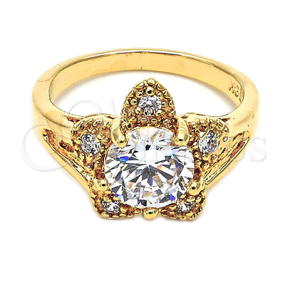 Oro Laminado Multi Stone Ring, Gold Filled Style Flower Design, with White Cubic Zirconia, Polished, Golden for wholesale, main product view