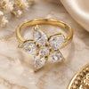 Oro Laminado Multi Stone Ring, Gold Filled Style Flower Design, with White Cubic Zirconia, Polished, Golden Finish, 5.171.030.09 (Size 9)
