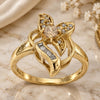 Oro Laminado Multi Stone Ring, Gold Filled Style Flower and Baguette Design, with Dark Champagne and White Cubic Zirconia, Polished, Golden Finish, 5.172.025.07 (Size 7)