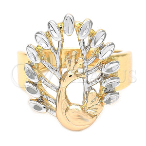 Oro Laminado Elegant Ring, Gold Filled Style Peacock Design, Diamond Cutting Finish, Tricolor, 5.173.017.06 (Size 6)
