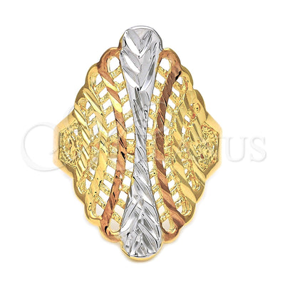 Oro Laminado Elegant Ring, Gold Filled Style Filigree Design, Diamond Cutting Finish, Tricolor, 5.174.005.07 for wholesale, main product view