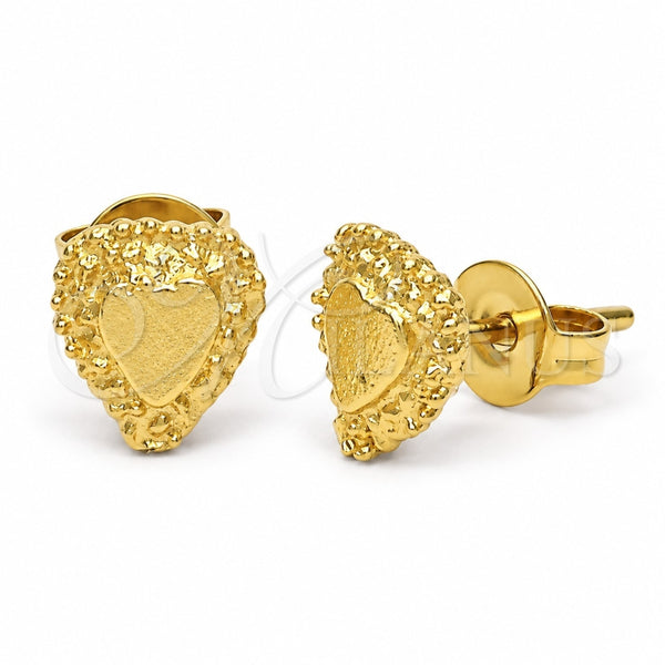 Oro Laminado Stud Earring, Gold Filled Style Heart Design, Diamond Cutting Finish, Golden Finish, 02.100.0036 *PROMO*