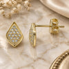 Oro Laminado Stud Earring, Gold Filled Style Teardrop Design, with White Micro Pave, Polished, Golden Finish, 02.156.0006
