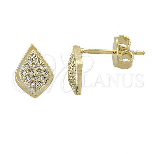 Oro Laminado Stud Earring, Gold Filled Style Teardrop Design, with White Micro Pave, Polished, Golden Finish, 02.156.0006