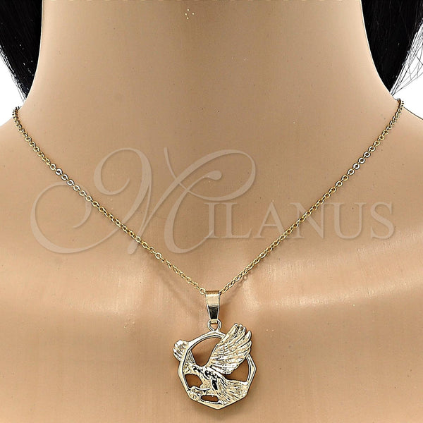 Oro Laminado Fancy Pendant, Gold Filled Style Eagle Design, Diamond Cutting Finish, Golden Finish, 5.180.003