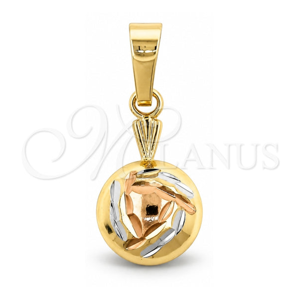 Oro Laminado Fancy Pendant, Gold Filled Style Bamboo Design, Diamond Cutting Finish, Tricolor, 5.180.033