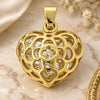 Oro Laminado Fancy Pendant, Gold Filled Style Heart Design, with White Cubic Zirconia, Polished, Golden Finish, 5.181.005